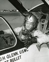 John Glenn in the cockpit of his F8U-1P Crusader during the "Project Bullet" record breaking transcontinental flight, 1957